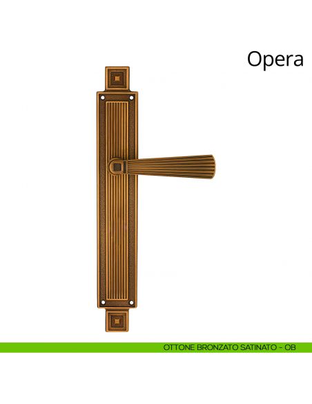 Maniglia con placca per porta Opera Linea Calì - ottone bronzato satinato - placca cieca