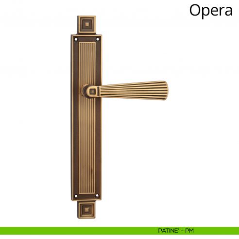 Maniglia con placca per porta Opera Linea Calì - patinè - placca cieca