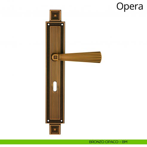 Maniglia con placca per porta Opera Linea Calì - bronzo opaco - foro patent