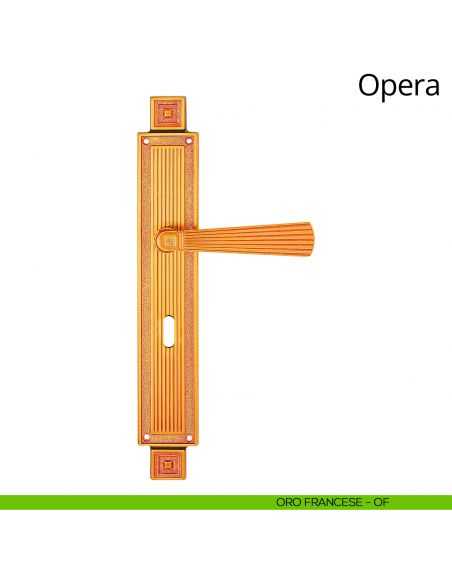 Maniglia con placca per porta Opera Linea Calì - oro francese - foro patent