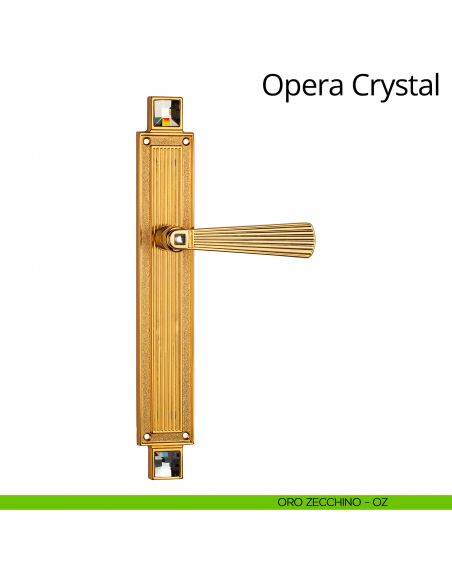 Maniglia Swarovski con placca per porta Opera Crystal Linea Calì -  oro zecchino - placca cieca