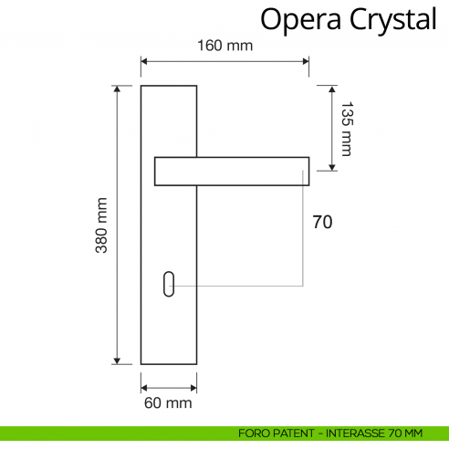 Maniglia Swarovski con placca per porta Opera Crystal Linea Calì placca foro patent interasse 70 mm