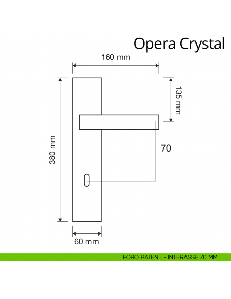 Maniglia Swarovski con placca per porta Opera Crystal Linea Calì placca foro patent interasse 70 mm