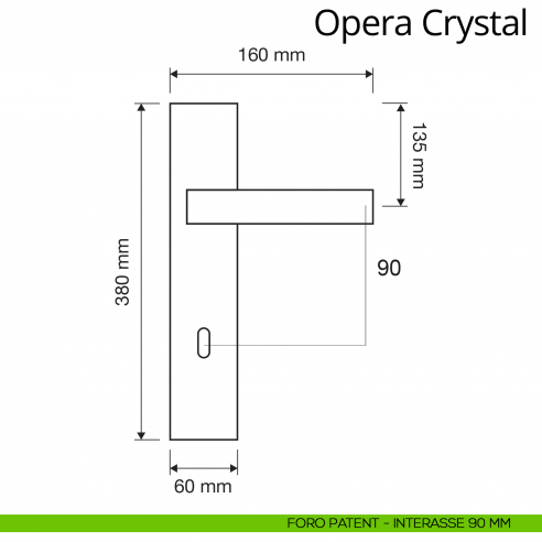 Maniglia Swarovski con placca per porta Opera Crystal Linea Calì placca foro patent interasse 90 mm