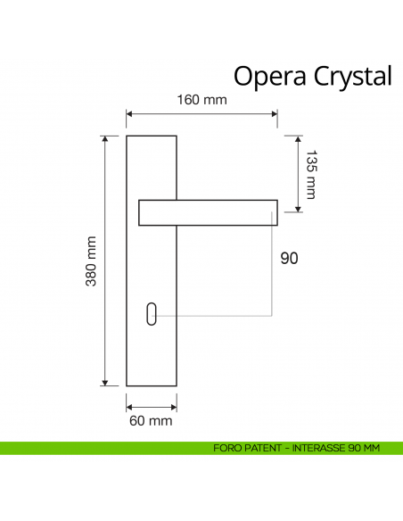 Maniglia Swarovski con placca per porta Opera Crystal Linea Calì placca foro patent interasse 90 mm