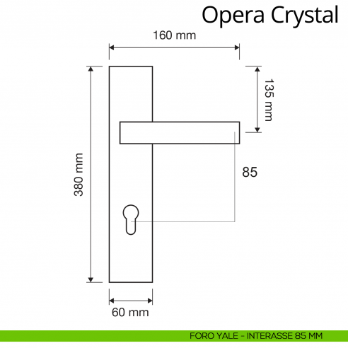 Maniglia Swarovski con placca per porta Opera Crystal Linea Calì placca foro yale interasse 85 mm