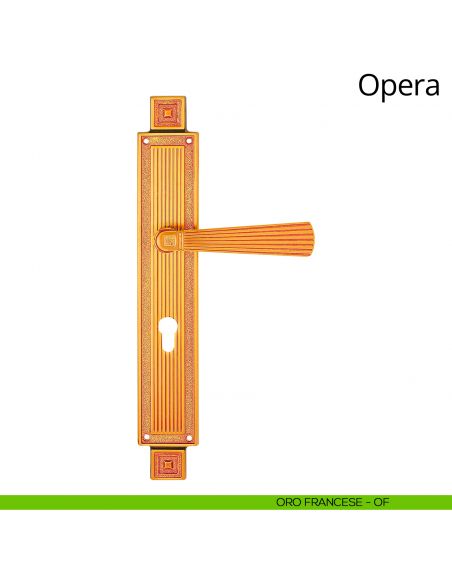 Maniglia con placca per porta Opera Linea Calì - oro francese - foro yale