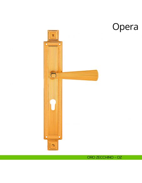 Maniglia con placca per porta Opera Linea Calì - oro zecchino - foro yale