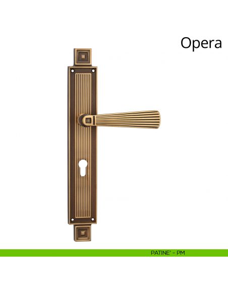 Maniglia con placca per porta Opera Linea Calì - patinè - foro yale