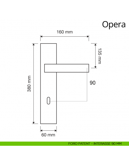 Maniglia con placca per porta Opera Linea Calì foro patent interasse 90 mm