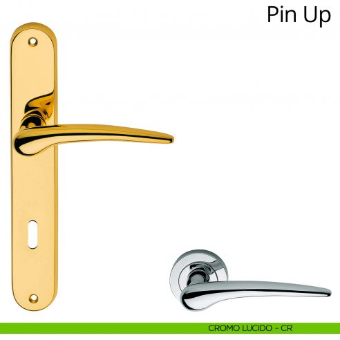 Maniglia con placca per porta Pin-up Linea Calì - cromo lucido - foro patent