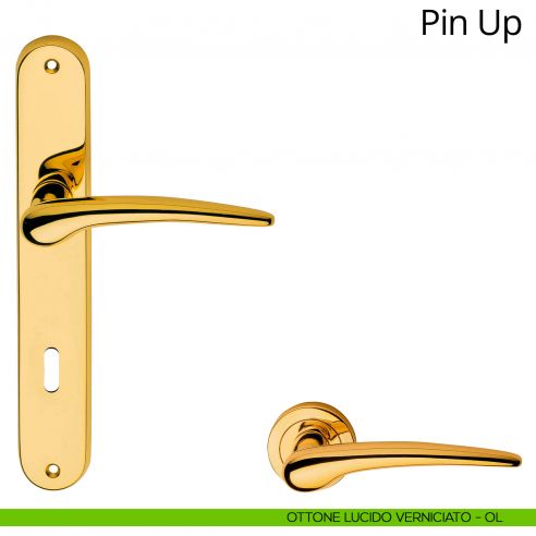 Maniglia con placca per porta Pin-up Linea Calì - ottone lucido verniciato - foro patent