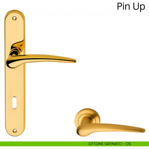 Maniglia con placca per porta Pin-up Linea Calì - ottone satinato - foro patent