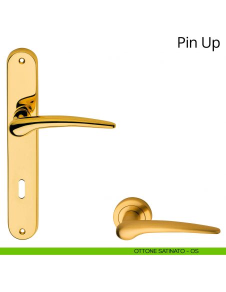 Maniglia con placca per porta Pin-up Linea Calì - ottone satinato - foro patent
