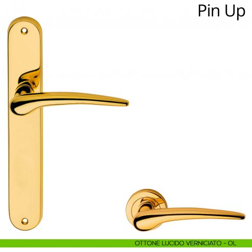 Maniglia con placca per porta Pin-up Linea Calì - ottone lucido verniciato - placca cieca