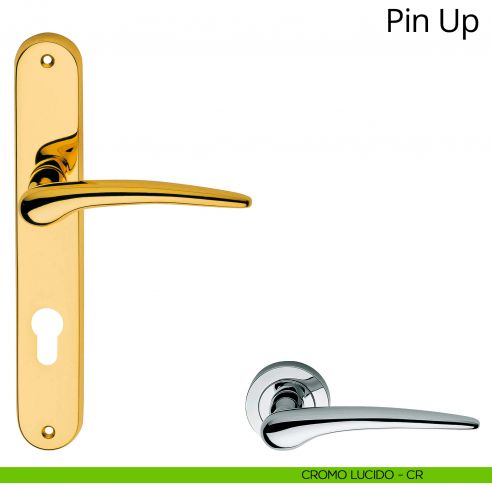 Maniglia con placca per porta Pin-up Linea Calì - cromo lucido - foro yale