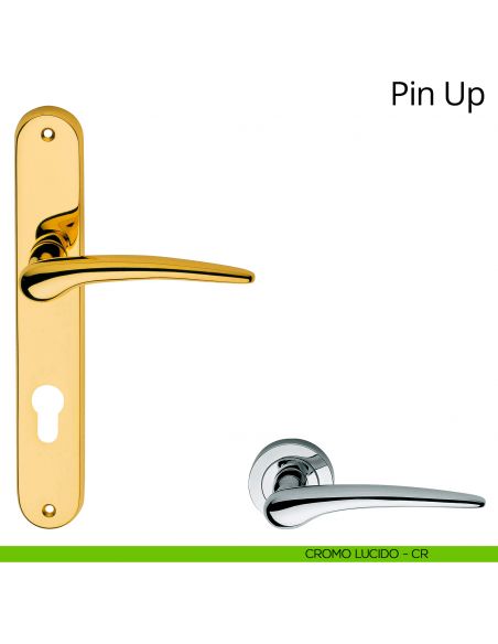 Maniglia con placca per porta Pin-up Linea Calì - cromo lucido - foro yale