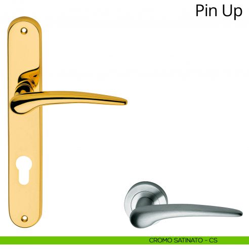 Maniglia con placca per porta Pin-up Linea Calì - cromo satinato - foro yale