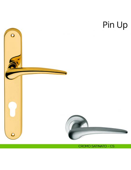 Maniglia con placca per porta Pin-up Linea Calì - cromo satinato - foro yale