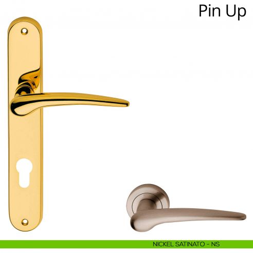 Maniglia con placca per porta Pin-up Linea Calì - nichel satinato - foro yale