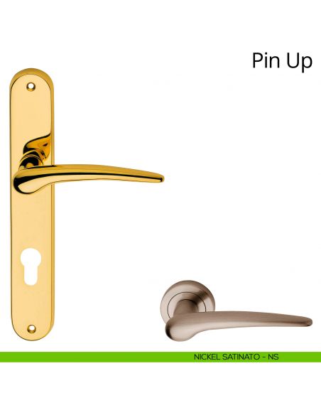 Maniglia con placca per porta Pin-up Linea Calì - nichel satinato - foro yale