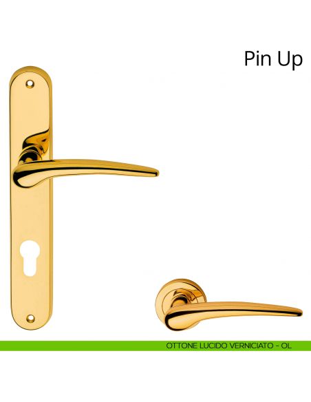 Maniglia con placca per porta Pin-up Linea Calì - ottone lucido verniciato - foro yale
