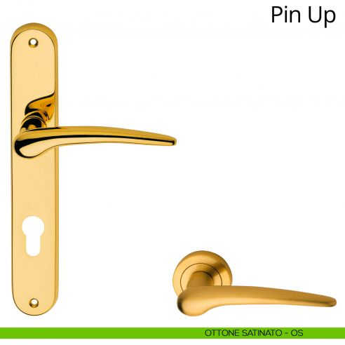 Maniglia con placca per porta Pin-up Linea Calì - ottone satinato - foro yale