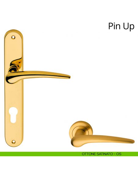 Maniglia con placca per porta Pin-up Linea Calì - ottone satinato - foro yale