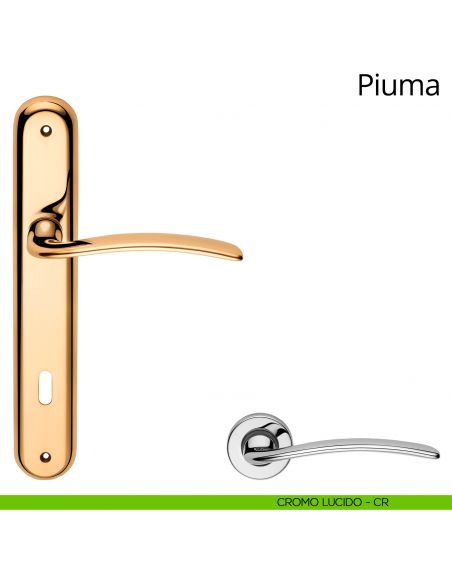 Maniglia con placca per porta Piuma Linea Calì - cromo lucido - foro patent