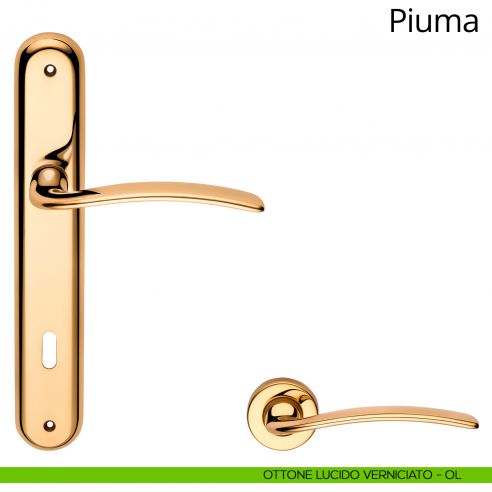 Maniglia con placca per porta Piuma Linea Calì - ottone lucido verniciato - foro patent