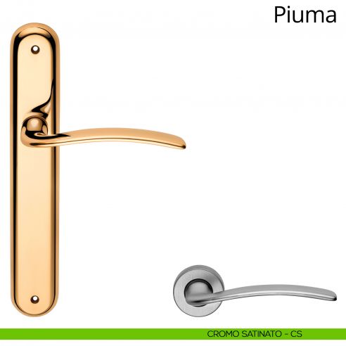 Maniglia con placca per porta Piuma Linea Calì - cromo satinato - placca cieca