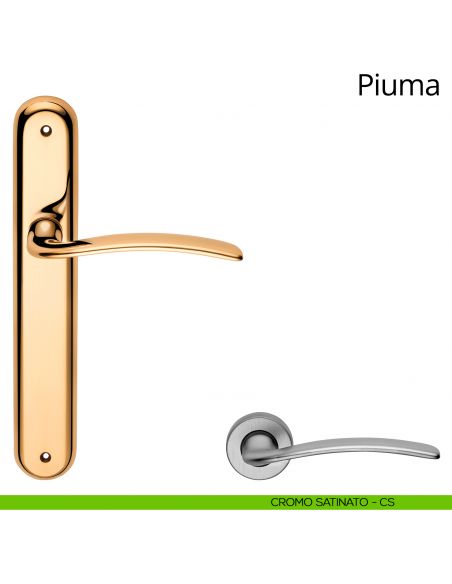 Maniglia con placca per porta Piuma Linea Calì - cromo satinato - placca cieca