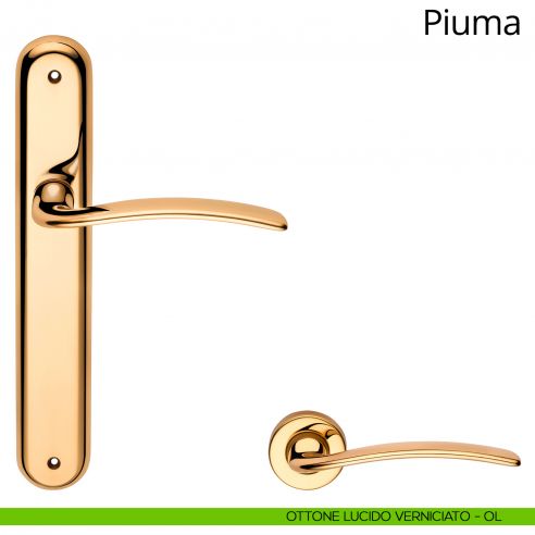 Maniglia con placca per porta Piuma Linea Calì - ottone lucido verniciato - placca cieca