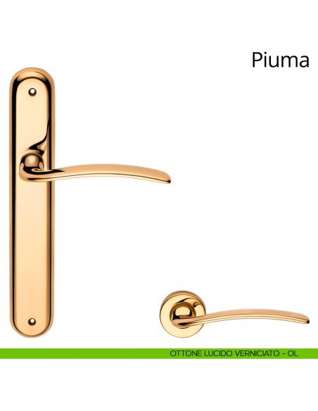 Maniglia con placca per porta Piuma Linea Calì - ottone lucido verniciato - placca cieca