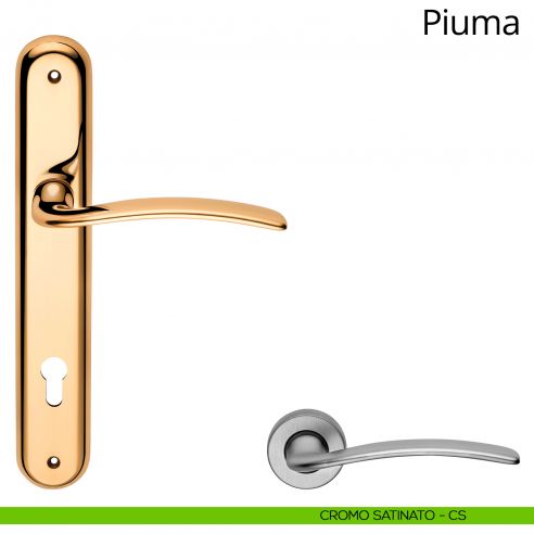Maniglia con placca per porta Piuma Linea Calì - cromo satinato - foro yale