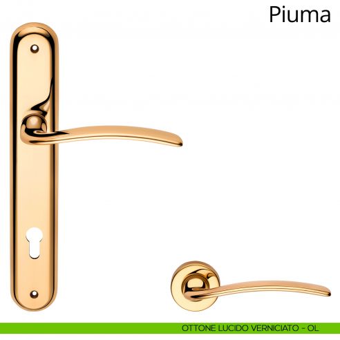 Maniglia con placca per porta Piuma Linea Calì - ottone lucido verniciato - foro yale