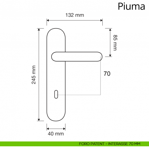 Maniglia con placca per porta Piuma Linea Calì placca foro patent interasse 70 mm
