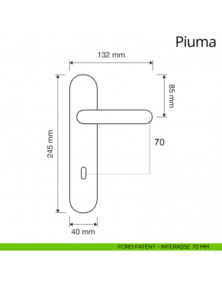 Maniglia con placca per porta Piuma Linea Calì placca foro patent interasse 70 mm