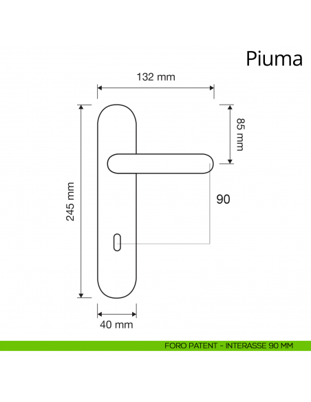 Maniglia con placca per porta Piuma Linea Calì placca foro patent interasse 90 mm