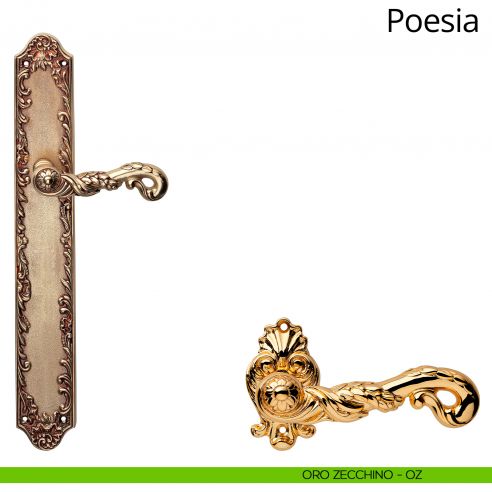 Maniglia con placca Big per porta Poesia Linea Calì - oro zecchino - placca cieca