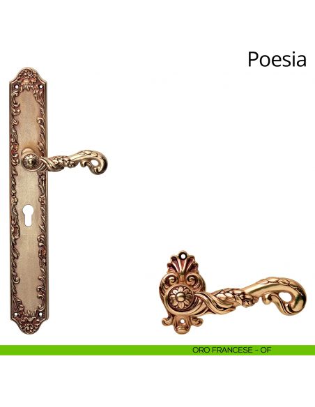 Maniglia con placca Big per porta Poesia Linea Calì - oro francese - foro yale