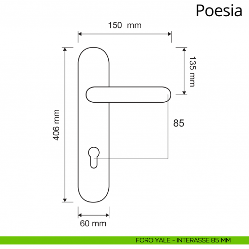 Maniglia con placca Big per porta Poesia Linea Calì placca foro yale interasse 85 mm
