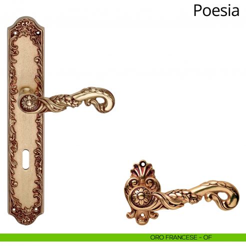 Maniglia con placca small per porta Poesia Linea Calì - oro francese - foro patent