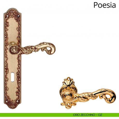 Maniglia con placca small per porta Poesia Linea Calì - oro zecchino - foro patent