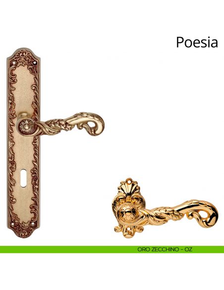 Maniglia con placca small per porta Poesia Linea Calì - oro zecchino - foro patent