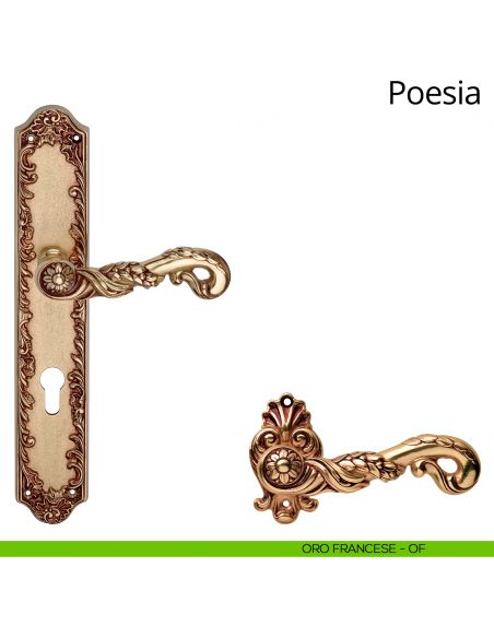 Maniglia con placca small per porta Poesia Linea Calì - oro francese - foro yale