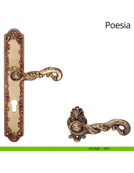 Maniglia con placca small per porta Poesia Linea Calì - patinè - foro yale