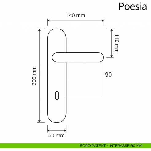 Maniglia con placca small per porta Poesia Linea Calì foro patent interasse 90 mm
