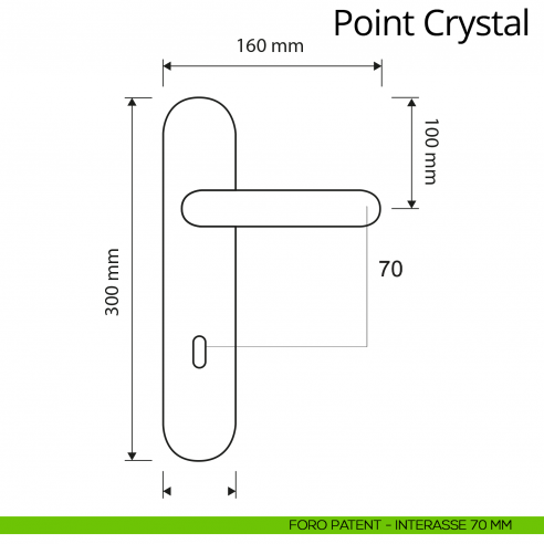 Maniglia Swarovski con placca per porta Point Crystal Linea Calì placca foro patent interasse 70 mm