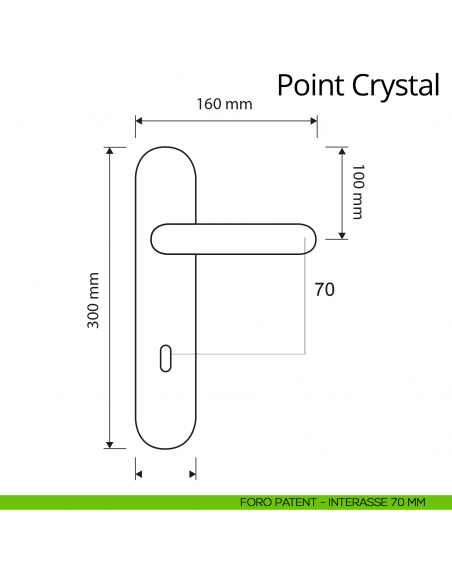 Maniglia Swarovski con placca per porta Point Crystal Linea Calì placca foro patent interasse 70 mm